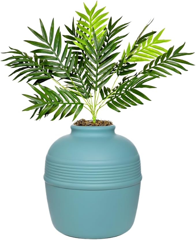 Good Pet Stuff Hidden Litter Box Planter, Decorative Cat Litter Enclosure with Carbon Filter, Artificial Plant, Easy Clean, Improved Design, Round Style, Base Kit, Coastal Blue