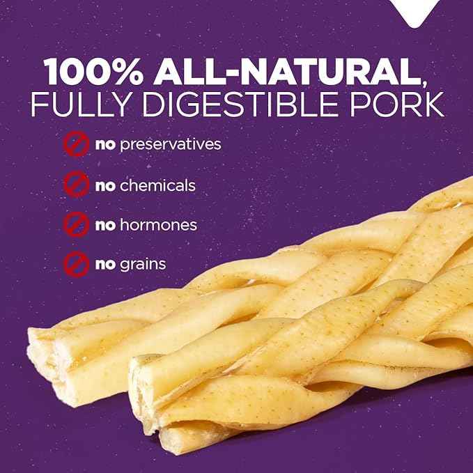 Natural Farm Braided Pork Collagen Dog Chews (10 Pack), Flavorful Braided Pork Collagen Sticks, Natural Dog Chews, Long Lasting, for Small, Medium, and Large Dogs, Odor-Free Rawhide Alternative
