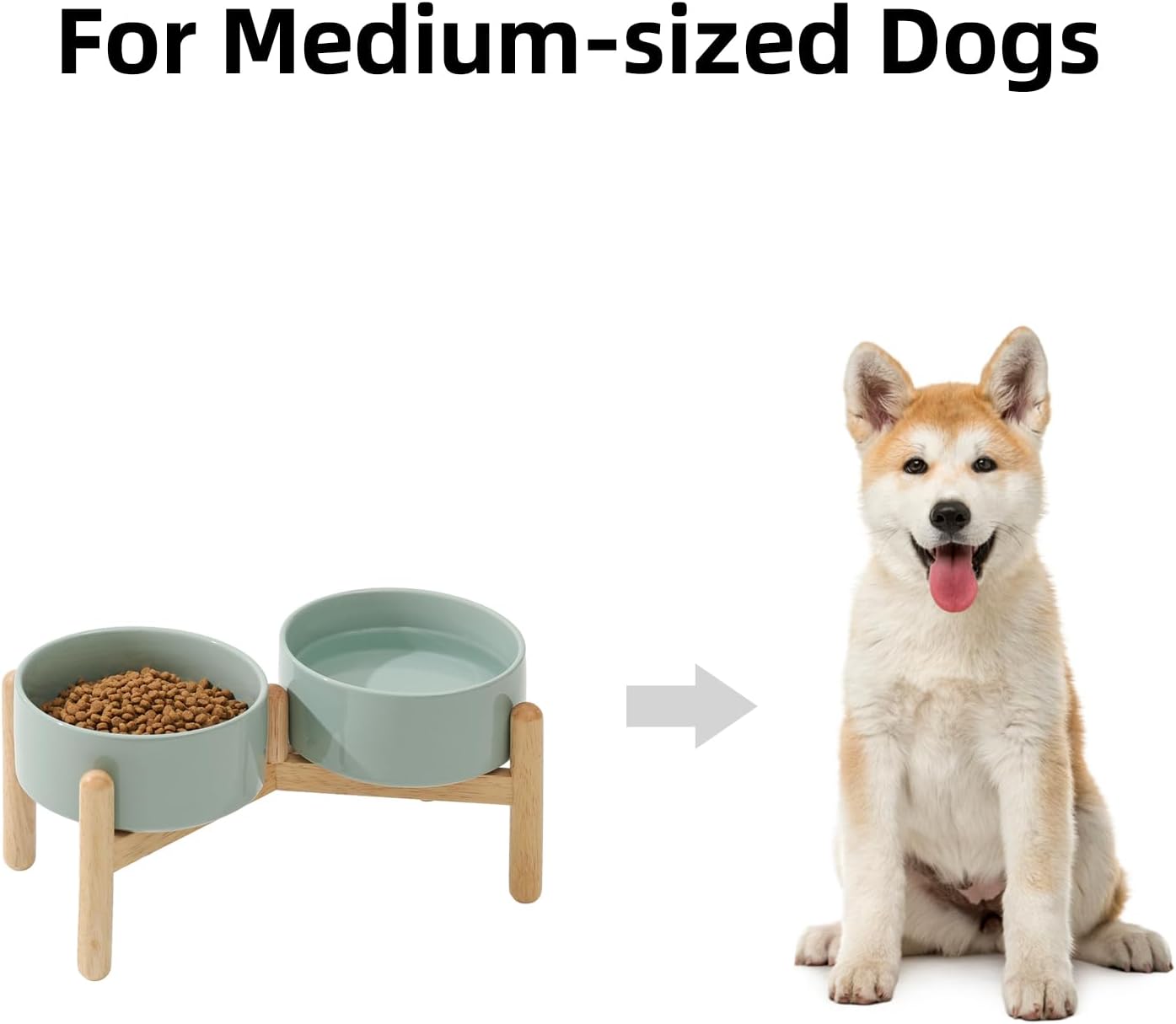 Ceramic 6.1inch Raised Dog Bowl with Stand for Small and Medium Breed Dog Dish Pet Food and Water Bowl (Double Bowl with Stand - Light Green, 28oz) - Pet Explorer