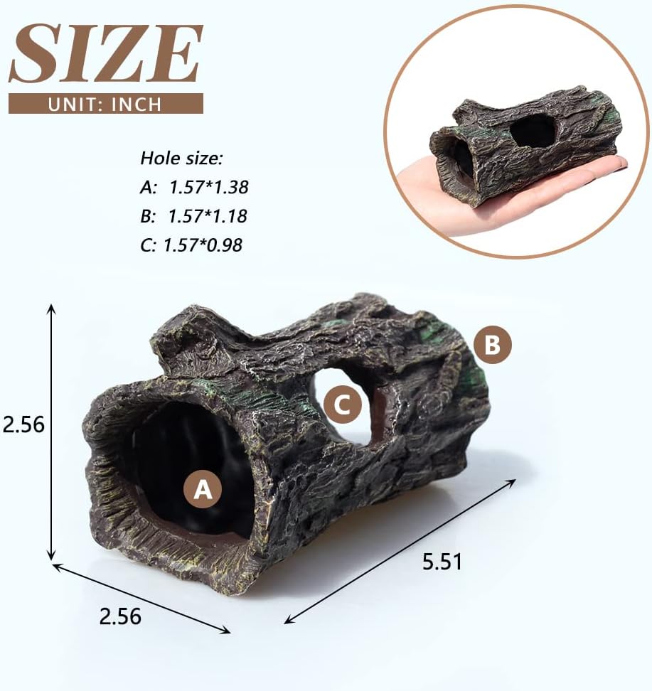 fazhongfa Reptile Hide Tree Trunk Lizard Snake Gecko Axolotl Spider Turtles Bearded Dragon Tank Accessories Large Hollow Log for Aquarium or Fish Tank Resin Wood Decorations Ornament - Pet Explorer