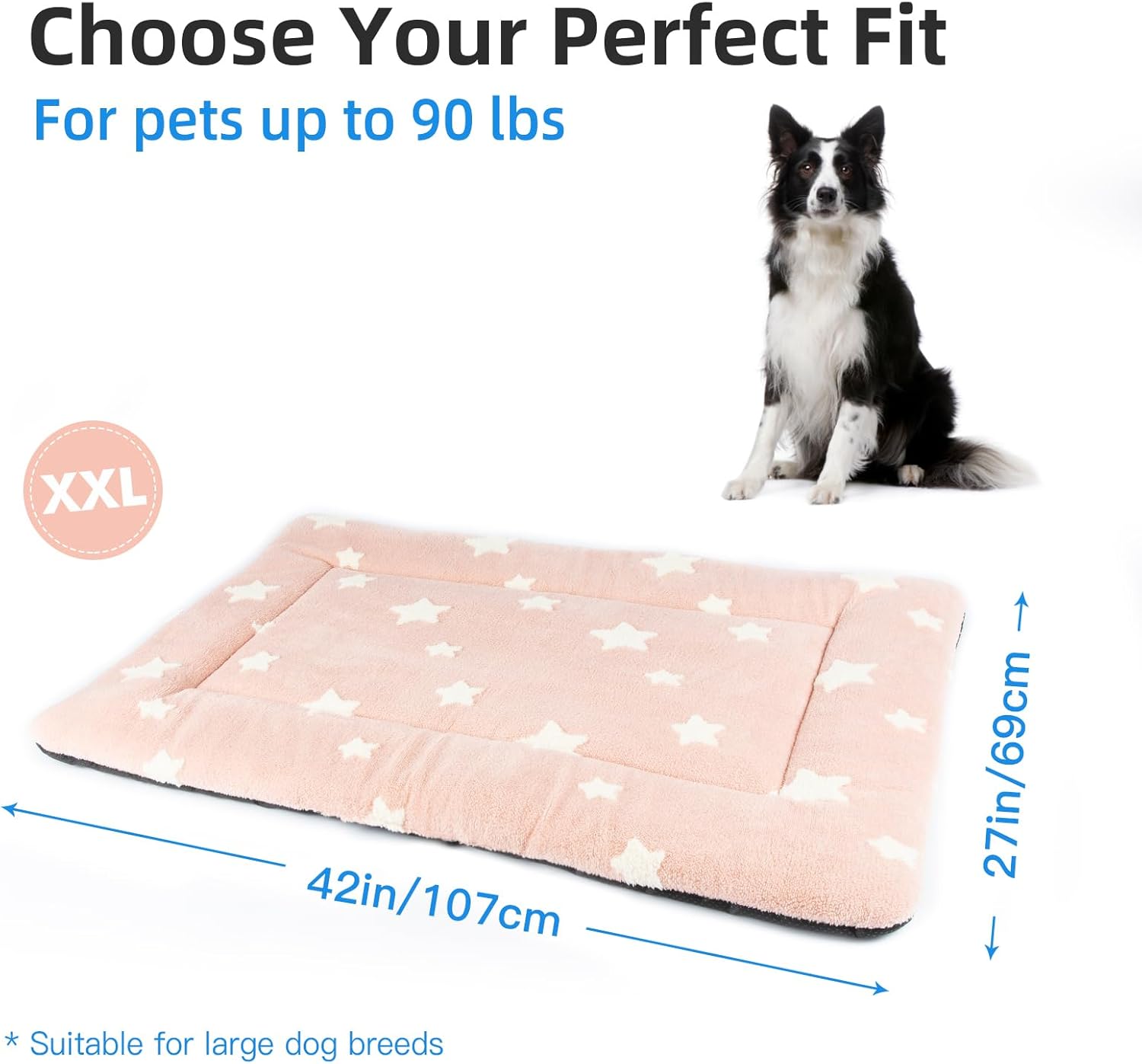 Mora Pets Dog Crate Pad Dog Kennel Bed Crate Mat for Large Dogs Washable Cute Star Pet Bed for Cage Ultra Soft Flat Pillow Cushion for Cozy Sleeping Anti-Slip Pink 42 x 27 - Pet Explorer