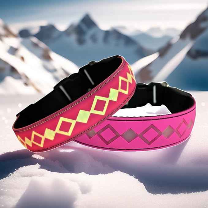 LED Dog Collar with AirTag Holder and Custom ID Tag, 15 Light Modes, Waterproof, Multiple Colors (PINK, XL(19.7-23.6"))