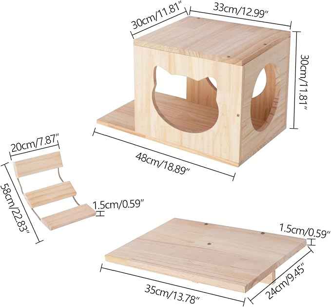 Wall Wood Cat Climber Set, Wall Mounted Cat Furniture Wooden Cat Shelves and Perches for Wall Cat Steps Ladder Cat Bed Activity Tree Cat Climbing