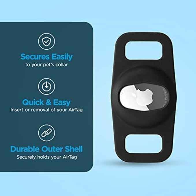 Case-Mate Airtag Dog Collar Holder - Durable, Water Resistant, Lightweight, and Protective Airtag Holder Tag - Easy to Insert Pet Collar Air Tag Loop - Compatible with Cat / Dog Collars - Black