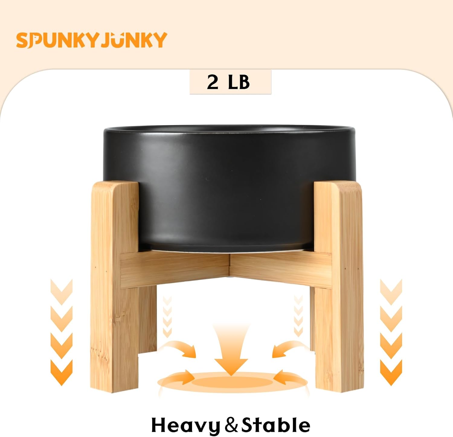 SPUNKYJUNKY Ceramic Elevated Dog Bowls 2 Pack - 6.1inch Raised Dog Bowls with Non-Slip Wooden Stand for Medium Dogs Dishwasher Safe(Black,28.7OZ*2) - Pet Explorer