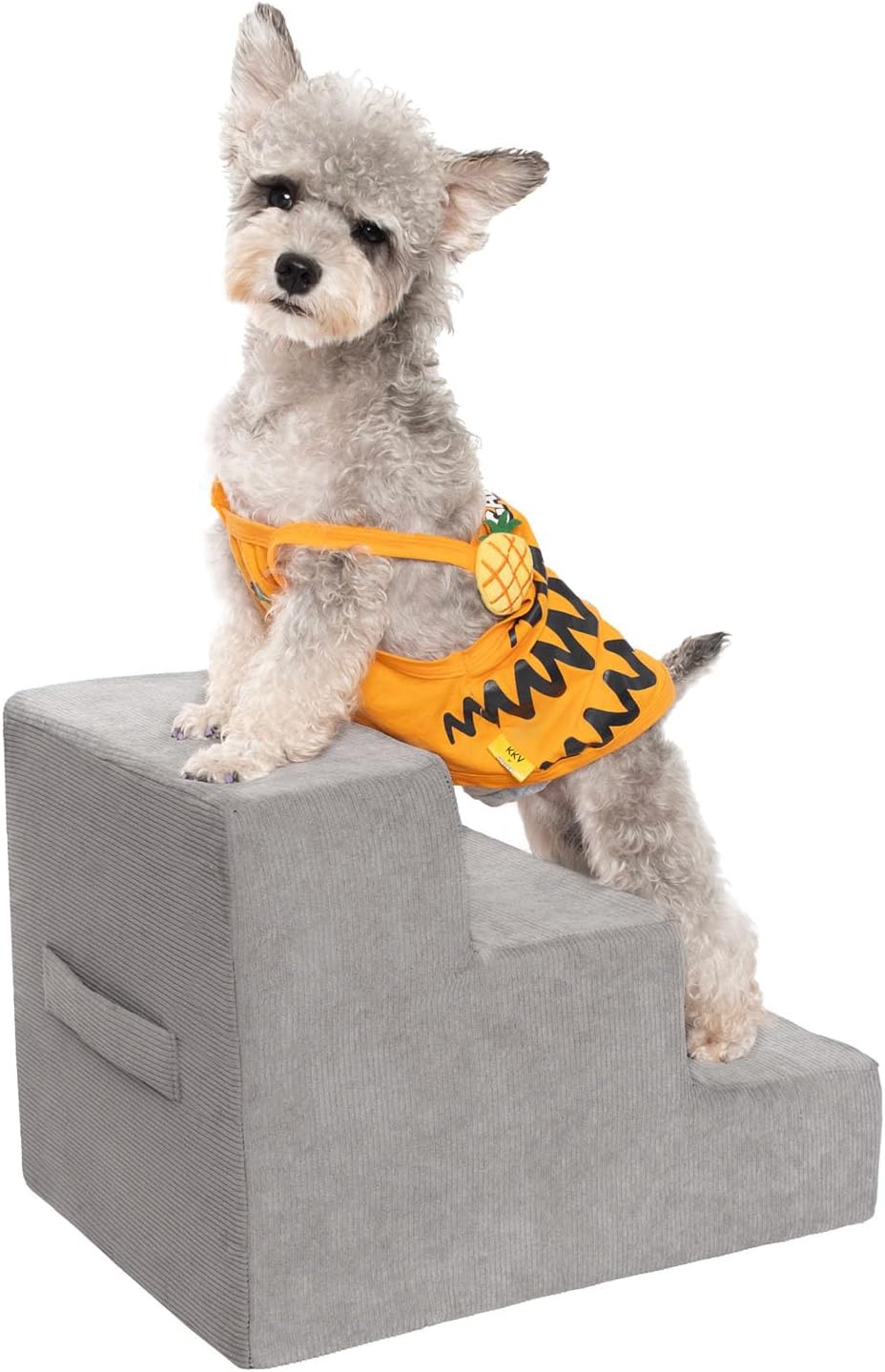 MEWANG Dog Stairs for Small & Medium Dogs and Old Cats –3/4/ 5 Steps High-Density Foam Pet Ramp for Bed & Couch, Non-Slip, Washable Cover, Grey (Square Corner, 3 Steps: 17.95''×14.96''×13.70'', 2) - Pet Explorer