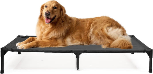 XL Elevated Dog Bed Outdoor, Cooling Raised Dogs Cot with Breathable Mesh & Anti-Slip Feet, Lifted Dog Beds with Frame, High Pet Hammock (XL, Black) - Pet Explorer