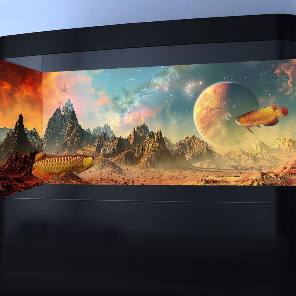 Cosmic Aquarium Background,Cool Galaxy Parallel Space Themed Fish Tank Background, Tropical Desert Terrarium Background 36X24IN with 8 EVA Double-Sided Tape - Pet Explorer