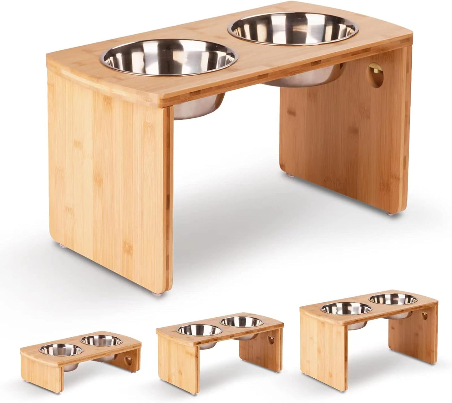 Elevated Dog Bowls, Bamboo Raised Dog Bowl for Large Dogs, with 2 Stainless Steel Bowls (13'' Tall-68oz Bowl, Natural) - Pet Explorer