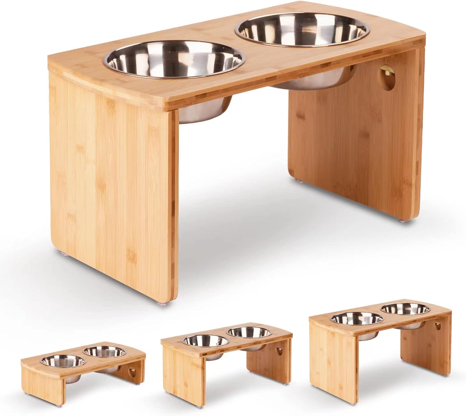 Elevated Dog Bowls, Bamboo Raised Dog Bowl for Large Dogs, with 2 Stainless Steel Bowls (13'' Tall-68oz Bowl, Natural) - Pet Explorer