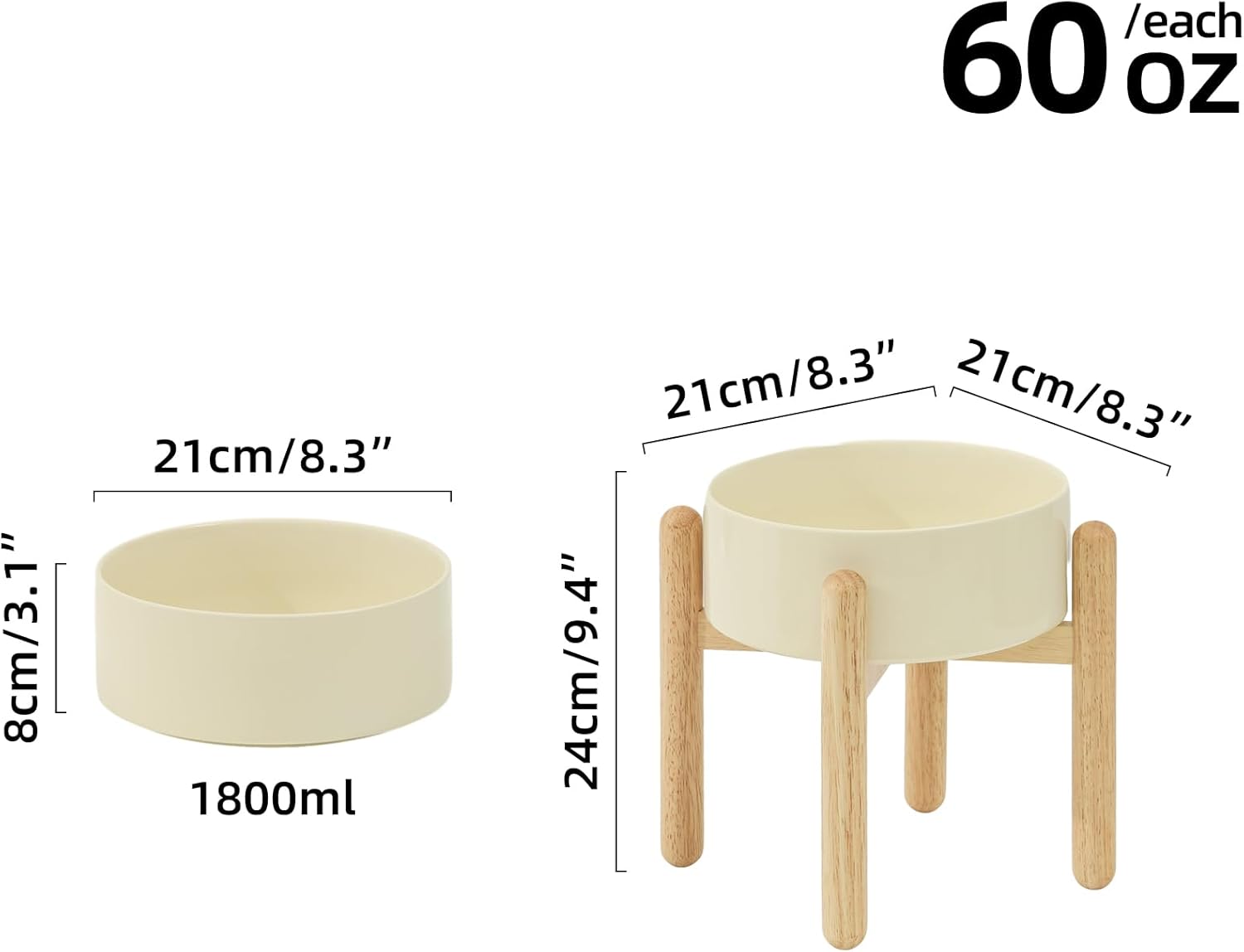 Ceramic 8.2inch Raised Dog Bowl with Stand for Large - Breed Dogs, Pet Food and Water Feeder(Single Bowl with Stand - Beige) - Pet Explorer