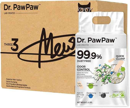 Tofu Cat Litter, Dr. PawPaw Clumping Cat Litter, Green Tea Scent 18 lb (3 x 6 lb Bags), Dust-Free Keep Kitty Tidy, Superior Odor Control Keep Step Fresh