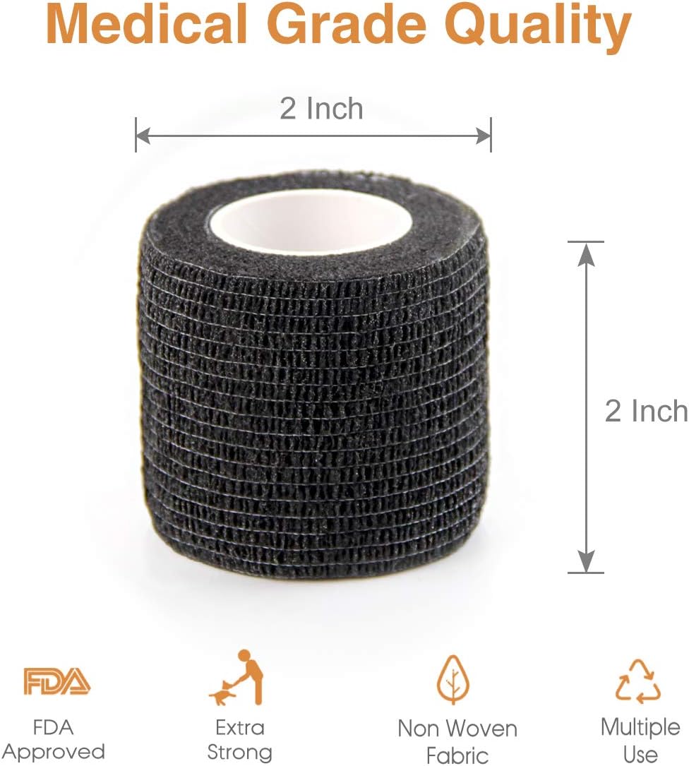 AUPCON Vet Wrap Cohesive Bandages Bulk Self Adhesive Bandage Wrap Self Adherent Wrap Non-Woven for Dogs Pet Animals & Ankle Sprains & Swelling 2 Inch x 5 Yards (2 Inch Black) - Pet Explorer