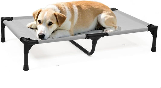 Elevated Dog Cots Beds for Medium Dogs, Raised Dog Camping Bed with Skid-Resistant Feet & Breathable Mesh, Lifted Pet Hammock Bed with Frame, Grey - Pet Explorer