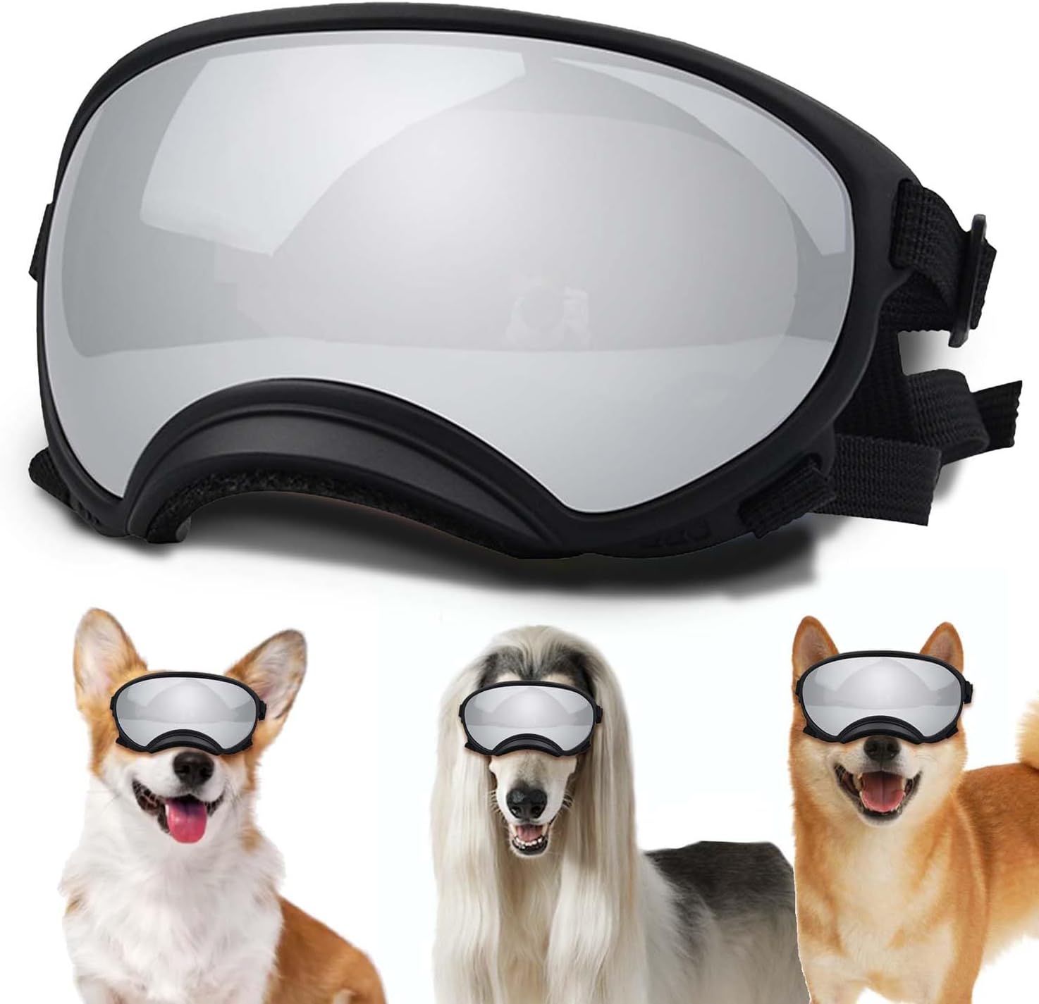 Medium Dog Sunglasses with Adjustable Strap UV Protection, Winproof Dog Puppy Sunglasses, Suitable for Medium Dog Pet Glasses, Dogs Eyes Protection,Soft Dog Goggles - Pet Explorer