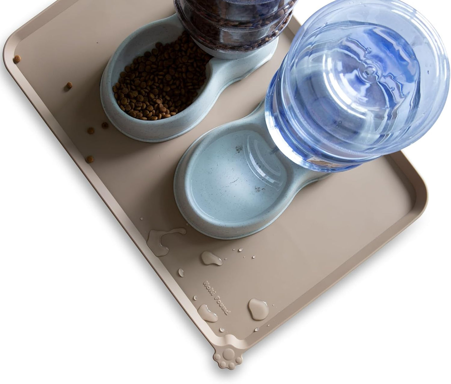 Hoki Found Large Silicone Pet Food Mats - Non Slip Dog & Cat Bowl Mats - Waterproof Tan - Pet Explorer