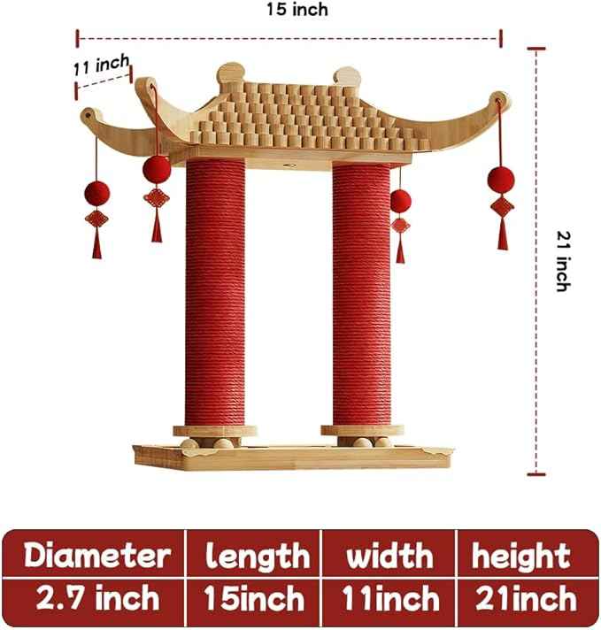 Premium Natural Hemp Double Pagoda Cat Scratcher, Durable Scratching Post for Indoor Cats, Stable Climbing Pole, Furniture Protector, Cat and Kitten Play Tower and Activity Center
