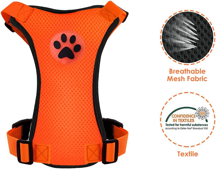 Lukovee Dog Seat Belt - Adjustable Dog Car Harness for Large, Medium & Small Dogs, Soft Padded & Breathable Mesh Dog Seatbelt with Vehicle Connector Strap (Orange, XX-Small) - Pet Explorer