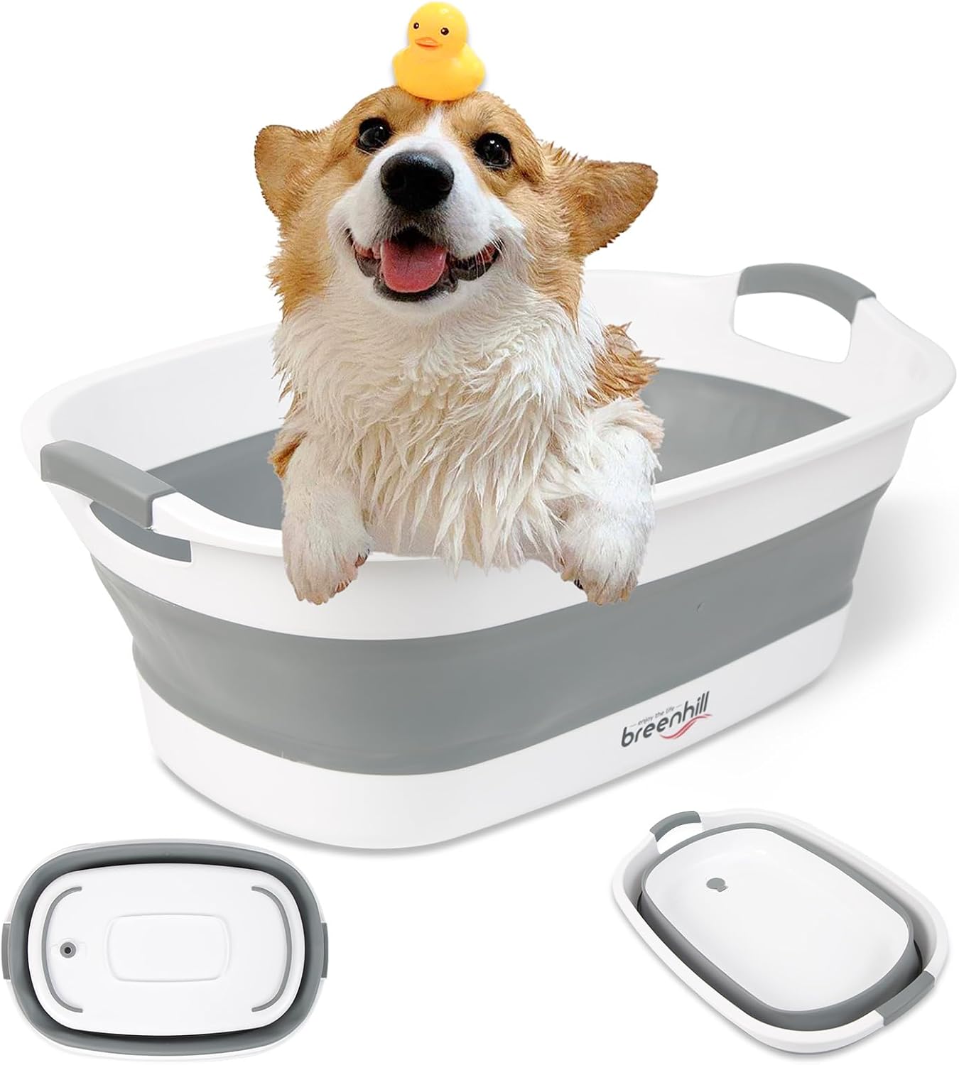 Collapsible Dog Bath Tub for Small Dogs & Cats, Portable Puppy Bath Tub with Water Drain Plug, Space Saving Foldable Pet Bathtub for Indoor & Outdoor Use, Grey - Pet Explorer
