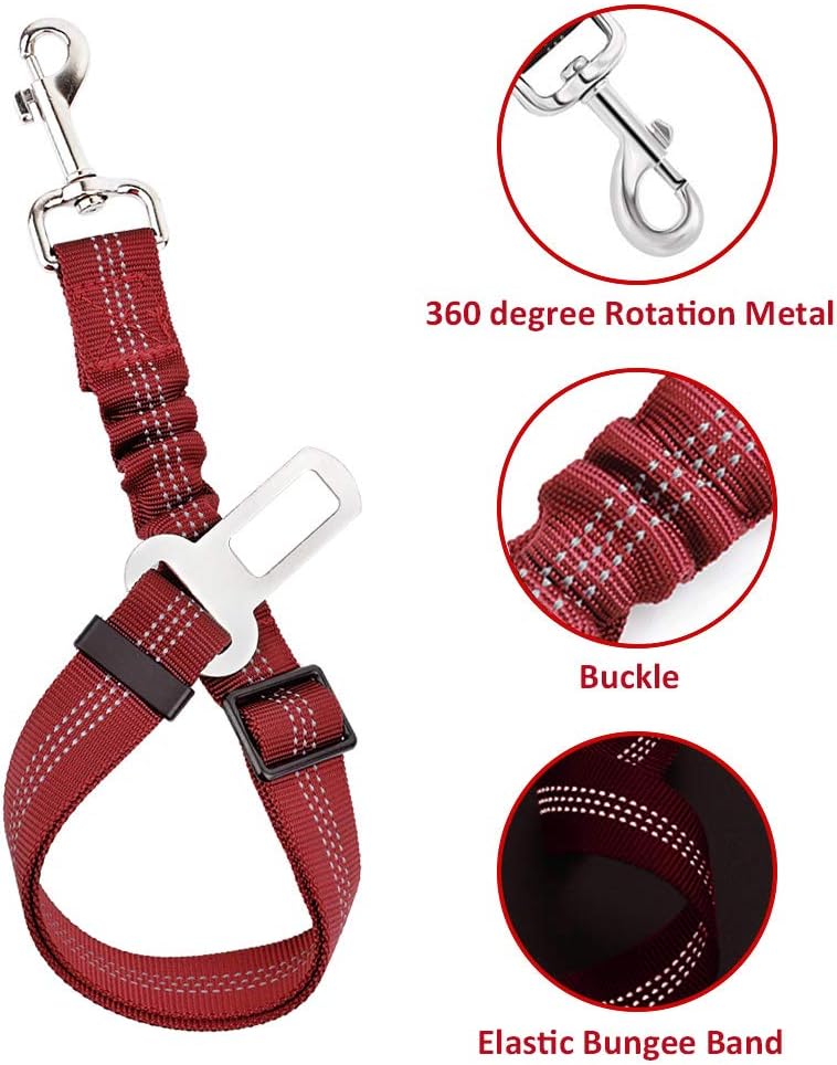 SlowTon Dog Seat Belt Harness for Car, Dog Car Harness Adjustable Mesh Breathable & Dog Seatbelt Safety Tether with Elastic Bungee for Small Medium Large Pets(Red Seatbelt, Single Clip, XXXS) - Pet Explorer