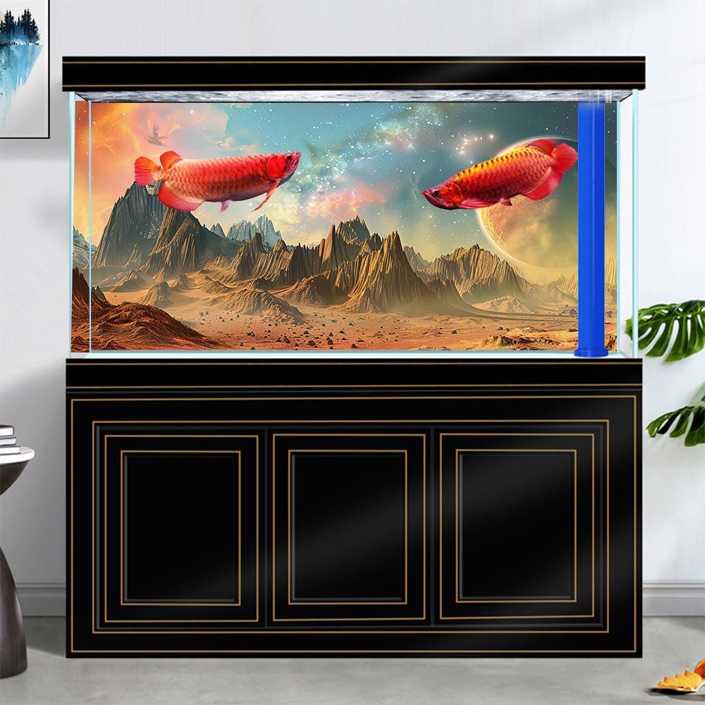 Cosmic Aquarium Background,Cool Galaxy Parallel Space Themed Fish Tank Background, Tropical Desert Terrarium Background 36X24IN with 8 EVA Double-Sided Tape - Pet Explorer