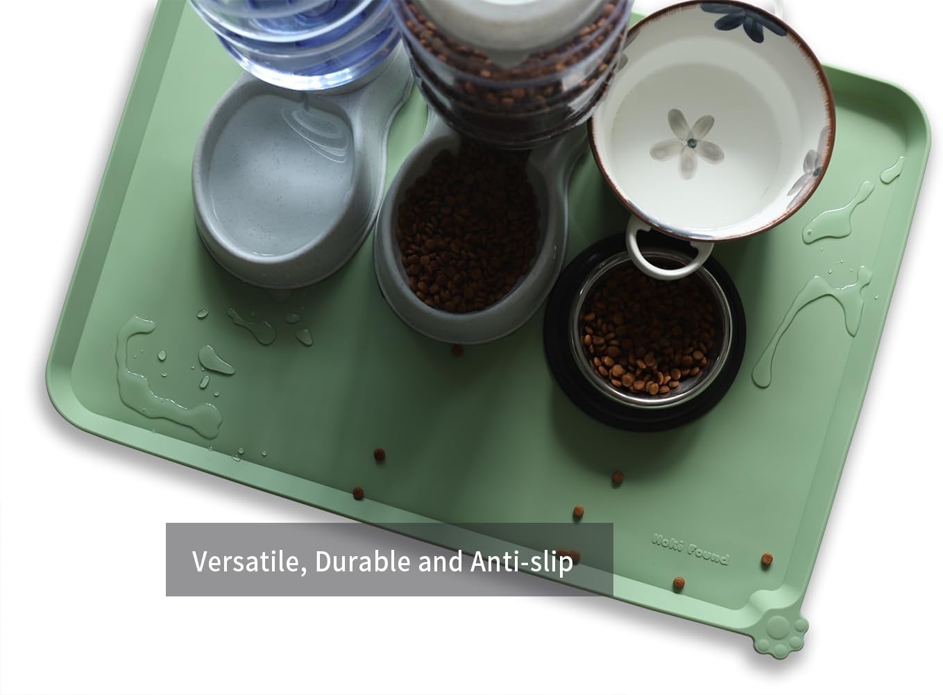 Hoki Found X-Large Silicone Pet Feeding Mats - Non Slip Dog Cat Bowl Mats - Waterproof for Carpet - Jade - Pet Explorer