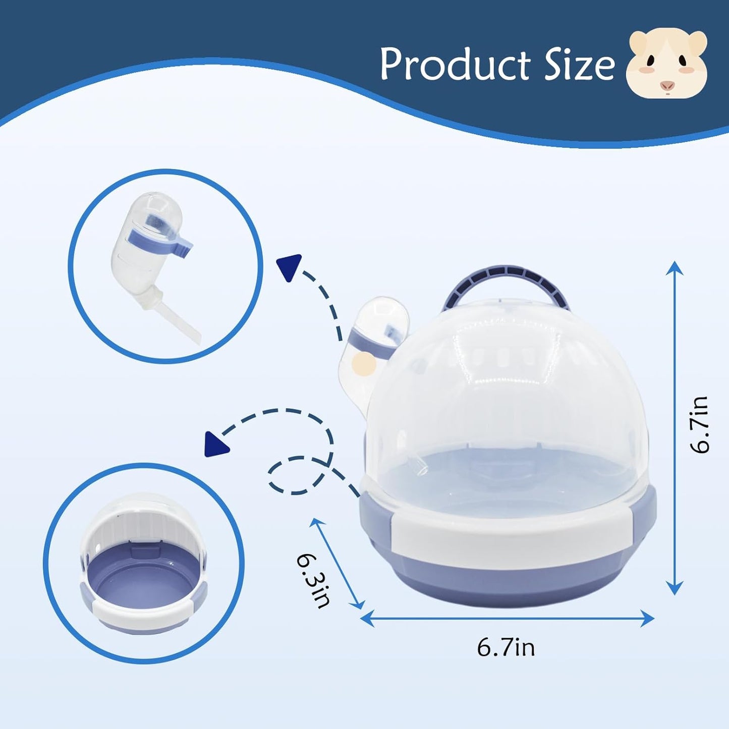 Hamster Carrier Cage Portable Cages Small Animals Carry Travel Case with Water Bottle Plastic Breathable Guinea Pig Outgoing Cage for Dwarf Hamster Ferret Chinchillas Hedgehog (Blue) - Pet Explorer