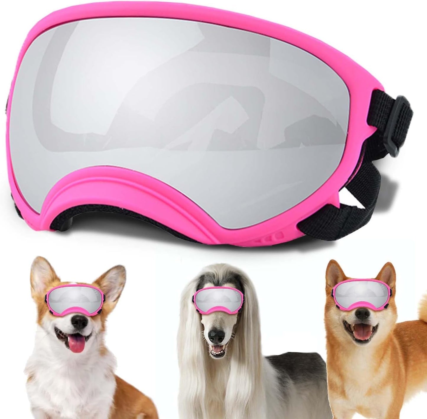 Medium Dog Sunglasses with Adjustable Strap UV Protection, Winproof Dog Puppy Sunglasses, Suitable for Medium Dog Pet Glasses, Dogs Eyes Protection,Soft Dog Goggles - Pet Explorer