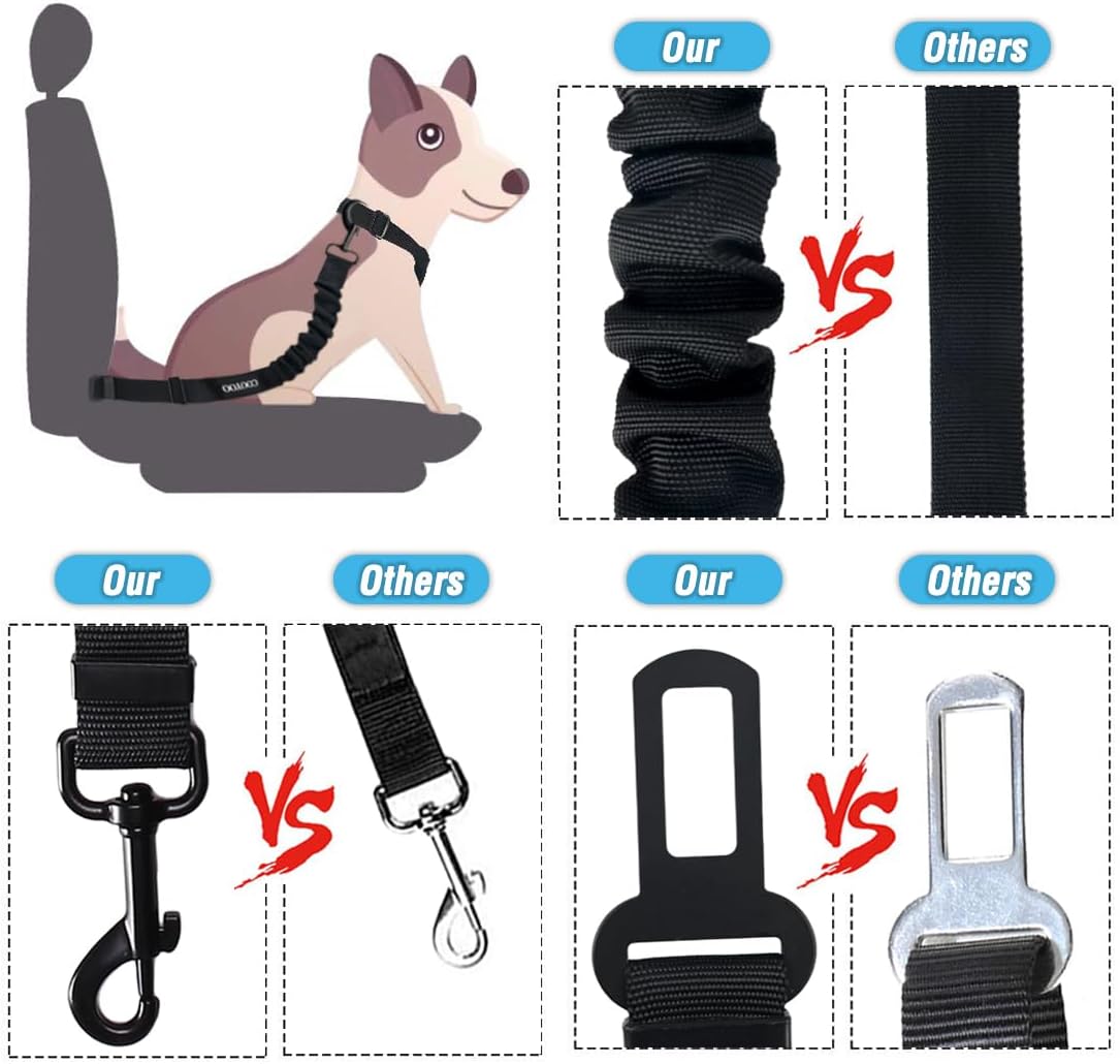 COOYOO Dog Seat Belt, Durability Retractable Dog Car Harness Adjustable Dog Seat Belt for Vehicle Nylon Pet Safety Seat Belts Heavy Duty & Elastic - Pet Explorer