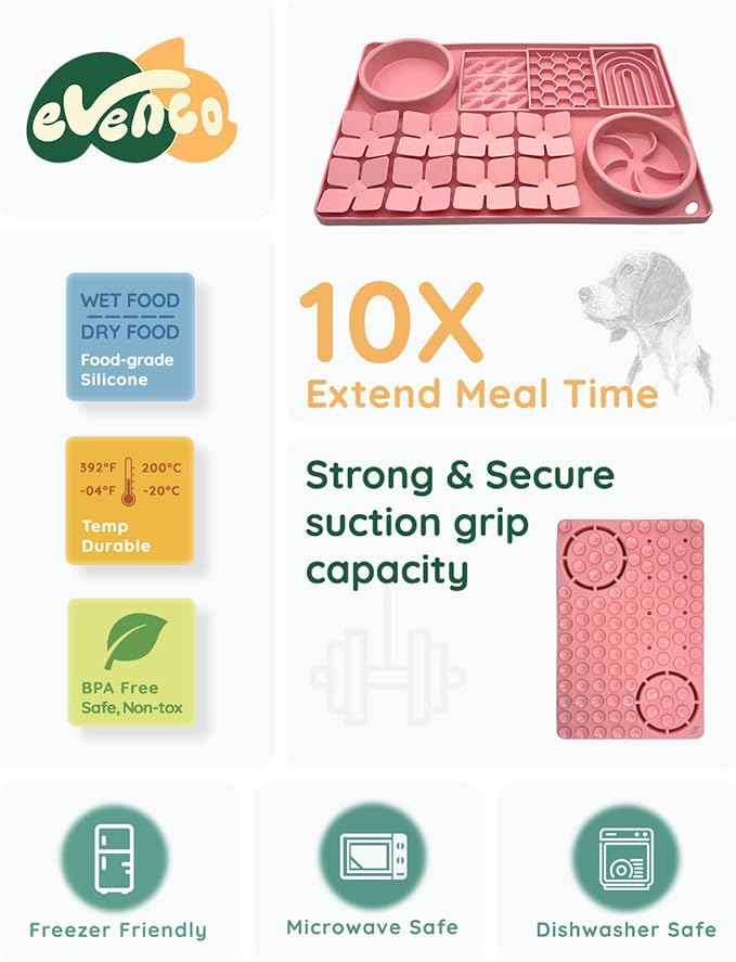 Slow Feeder Bowl, Silicone Lick Mat with Suction Cups for Dog Cat, Snuffle Mat for Pet Smell Training, Puzzle Toys for Bored Puppy, Interactive Sniff Mat for Slow Eating and Keep Busy, Pink