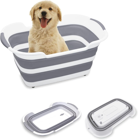 7.1 Gal/27L Multipurpose Collapsible Pet Bathtub Upgraded with Drainage Hole and Pet Hair Collector for Bathing/Shower, Portable Laundry Basket-Foldable Bathing Tub-Storage Organizer. - Pet Explorer