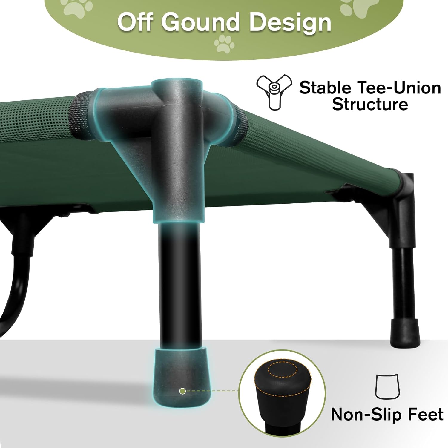 Outdoor Elevated Dog Beds Medium Sized Dog, Cooling Raised Dogs Cots Bed with Breathable Mesh, Portable Lifted Pet Hammock, Non-Slip Feet, Green, M - Pet Explorer