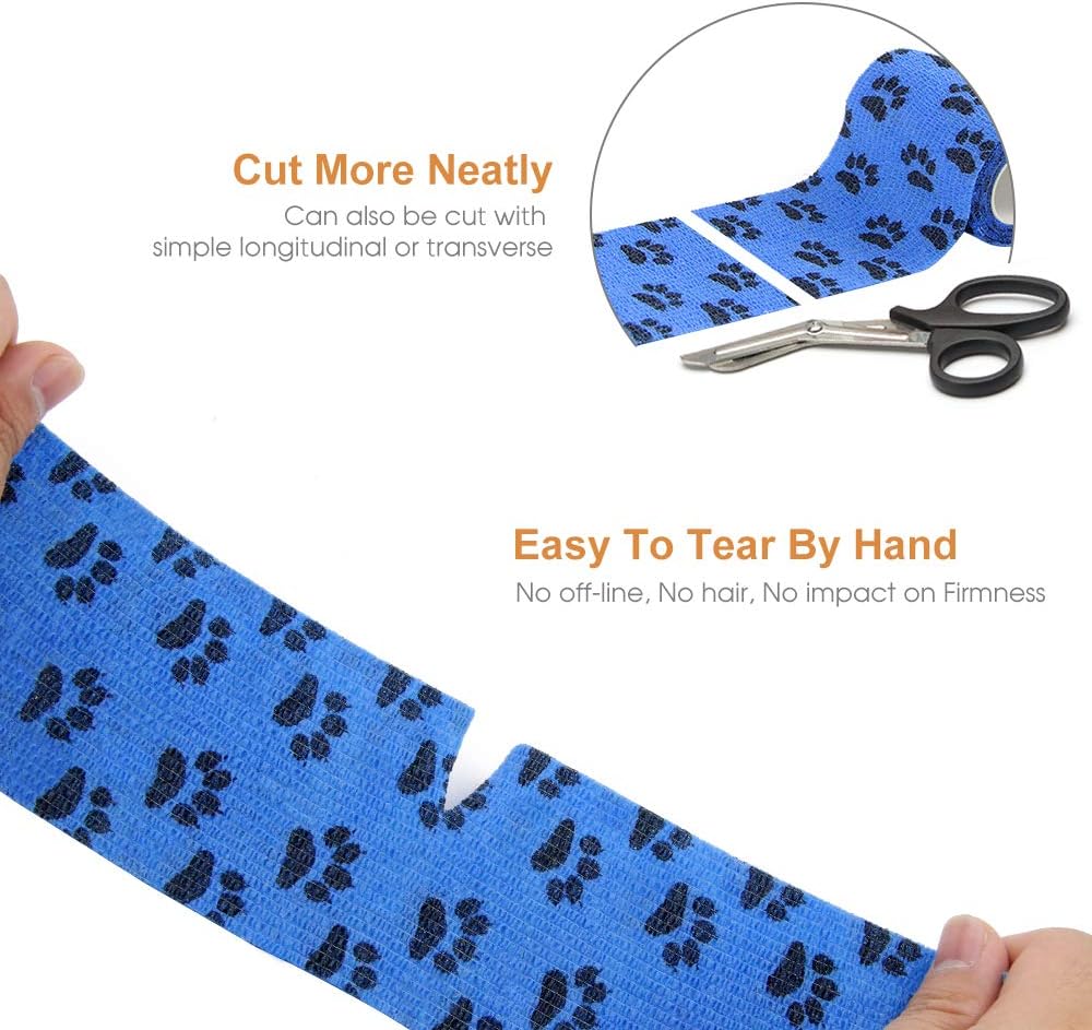 AUPCON Vet Wrap Cohesive Bandages Bulk Self Adhesive Bandage Wrap Self Adherent Wrap Non-Woven for Dogs Pet Animals & Ankle Sprains & Swelling (3 Inch Blue Claw) - Pet Explorer