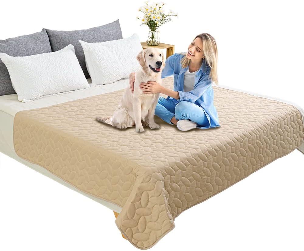 Ameritex Pet Bed Cover Dog Bed Blanket for Sofa and Furniture Waterproof New Pattern Design (68x82 Inch, Beige) - Pet Explorer