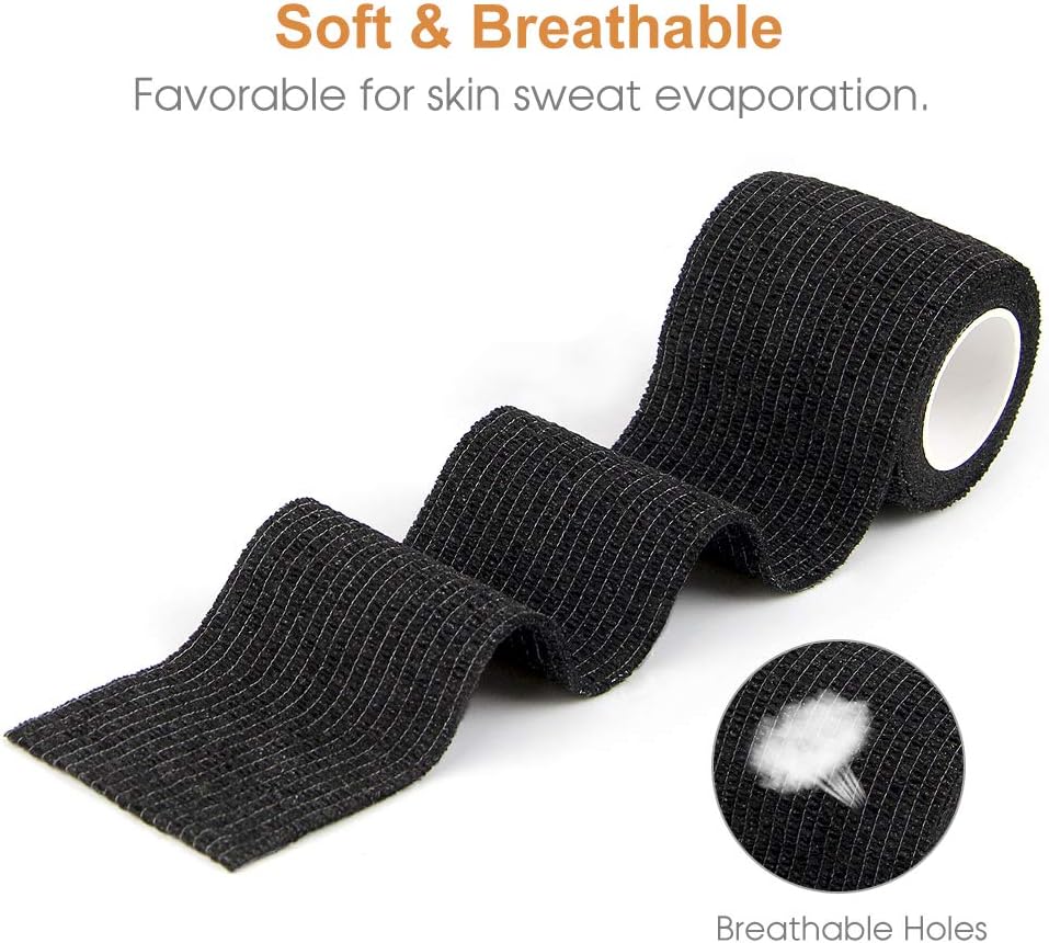 AUPCON Vet Wrap Cohesive Bandages Bulk Self Adhesive Bandage Wrap Self Adherent Wrap Non-Woven for Dogs Pet Animals & Ankle Sprains & Swelling 2 Inch x 5 Yards (2 Inch Black) - Pet Explorer