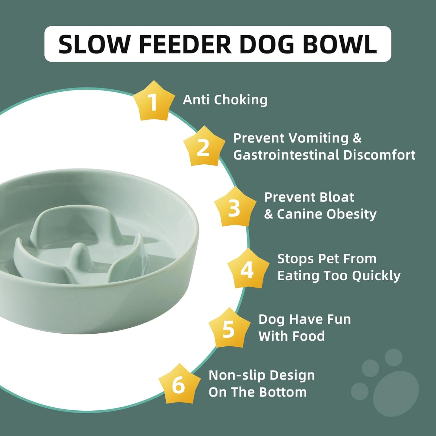 6.1inch Ceramic Dog Bowl Slow Feeder for Small Dog, Pet Slow Feeder, Stop Bloat, Preventing Choking(Single Bowl-Light Green) - Pet Explorer