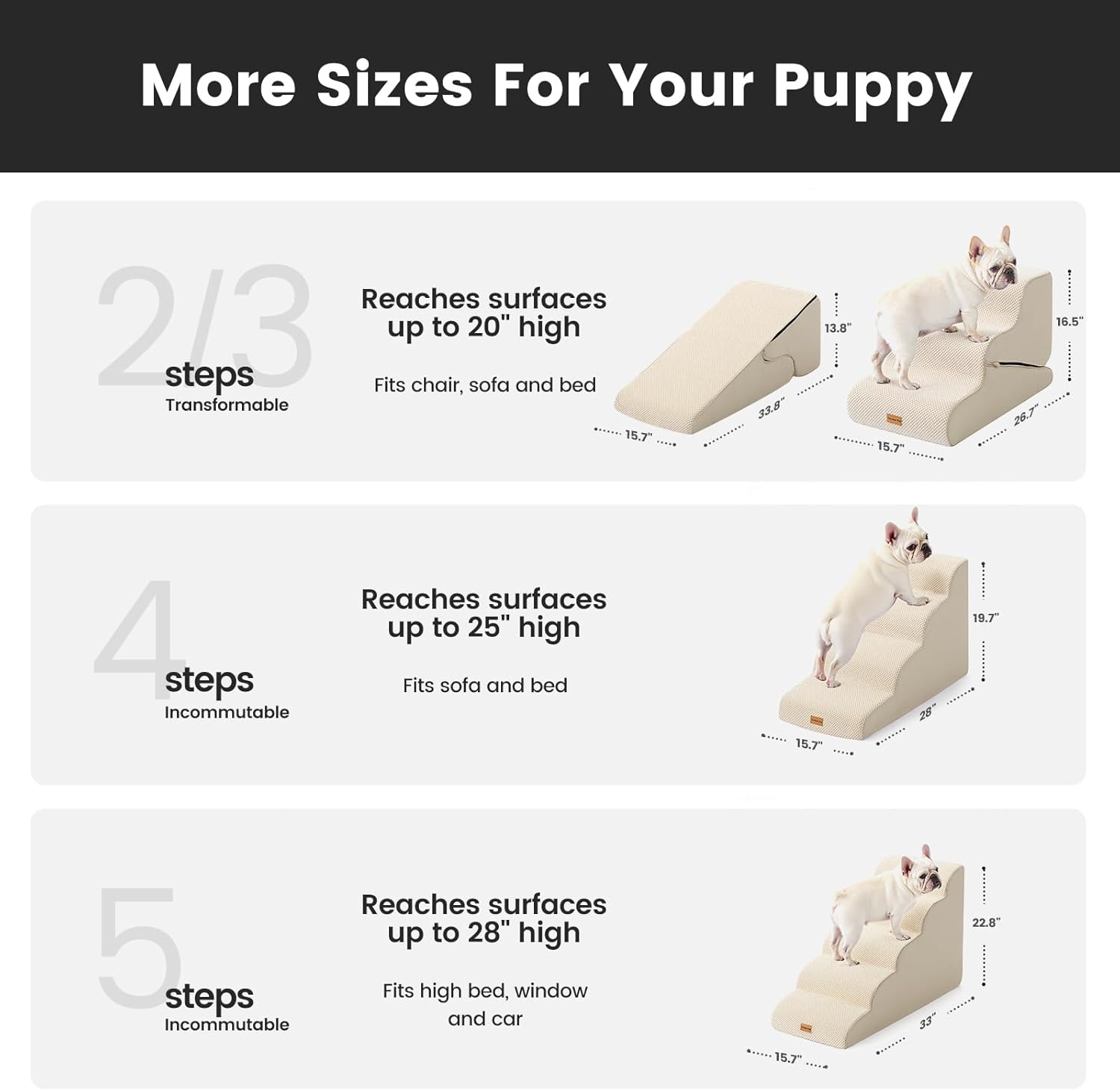 Gardner Pet Dog Stairs for Small Dogs 22.8" H, 5-Step Beige Curved Pet Stairs, Dog Steps for High Bed, Couch (24-30 in) with Durable Non-Slip Waterproof Fabric Cover and CertiPUR-US Certified Foam - Pet Explorer
