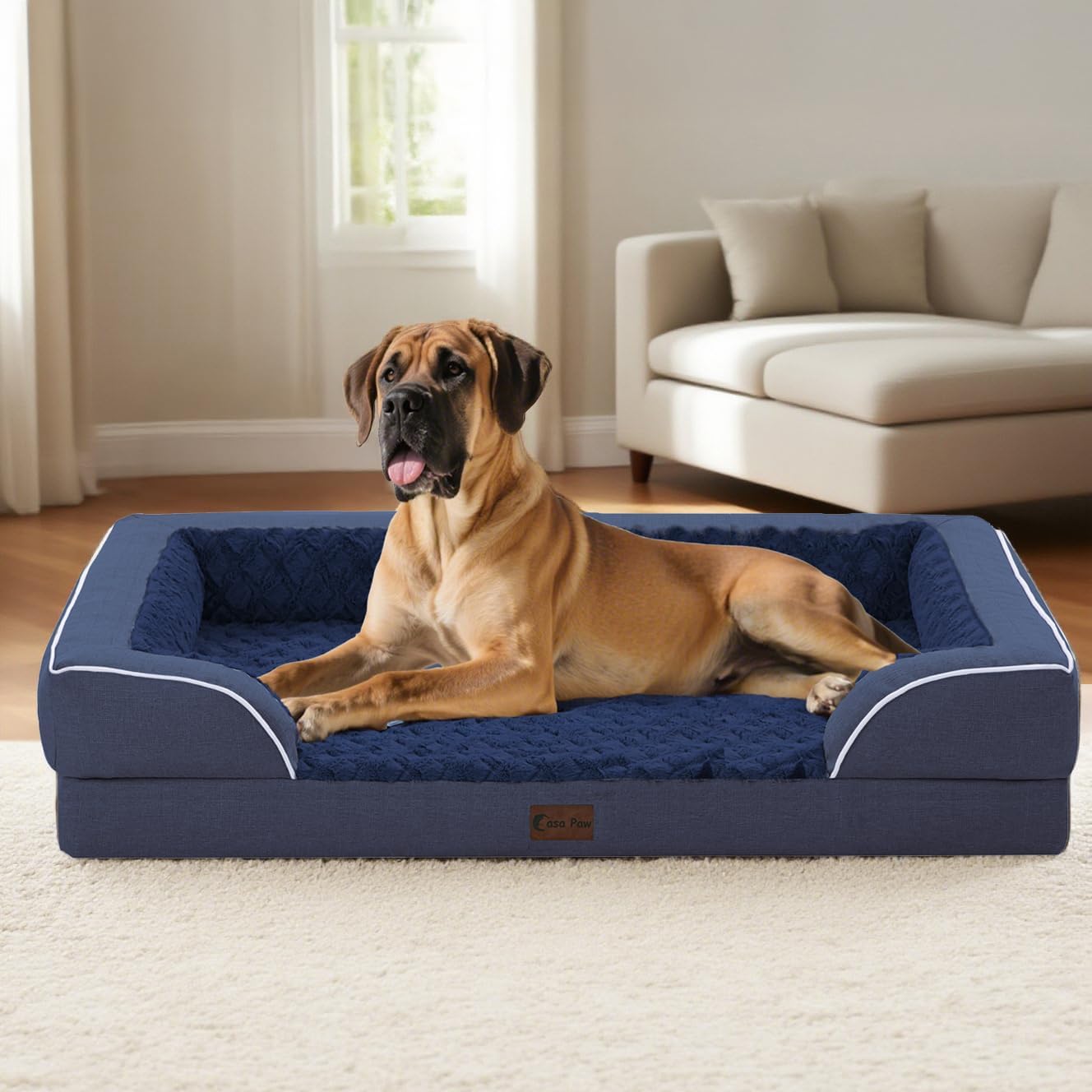 Orthopedic Dog Beds, Waterproof Memory Foam Large Sized Dog Bed with Sides, Non-Slip Bottom and Egg-Crate Foam Big Dogs Beds with Removable Washable Cover(Large,Navy Blue) - Pet Explorer