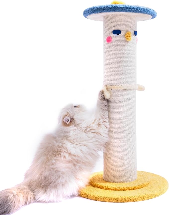 Cat Scratching Post, 31 inch Tall Thicker Scratch Post w/Perch, Full Strectch for Indoor Cats, Adult/Kitten/Kitty Sisal Rope Scratcher, Large Play Toy Stand, Cute Adjustable Heights Furniture