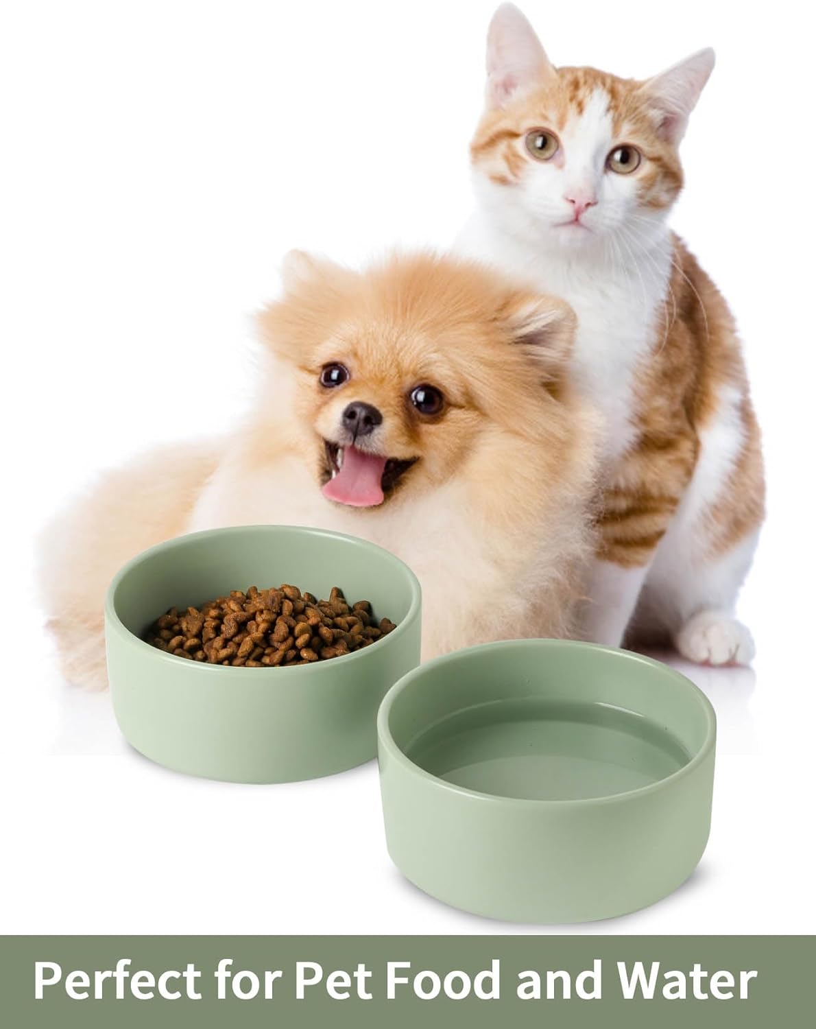 UBEE Ceramic Dog Bowl Set of 2, 5.1 inch Dog Dish Cat Food Bowl for Small Dogs and Large Cat, Pet Food Water Dish Feeding, Sage Green - Pet Explorer