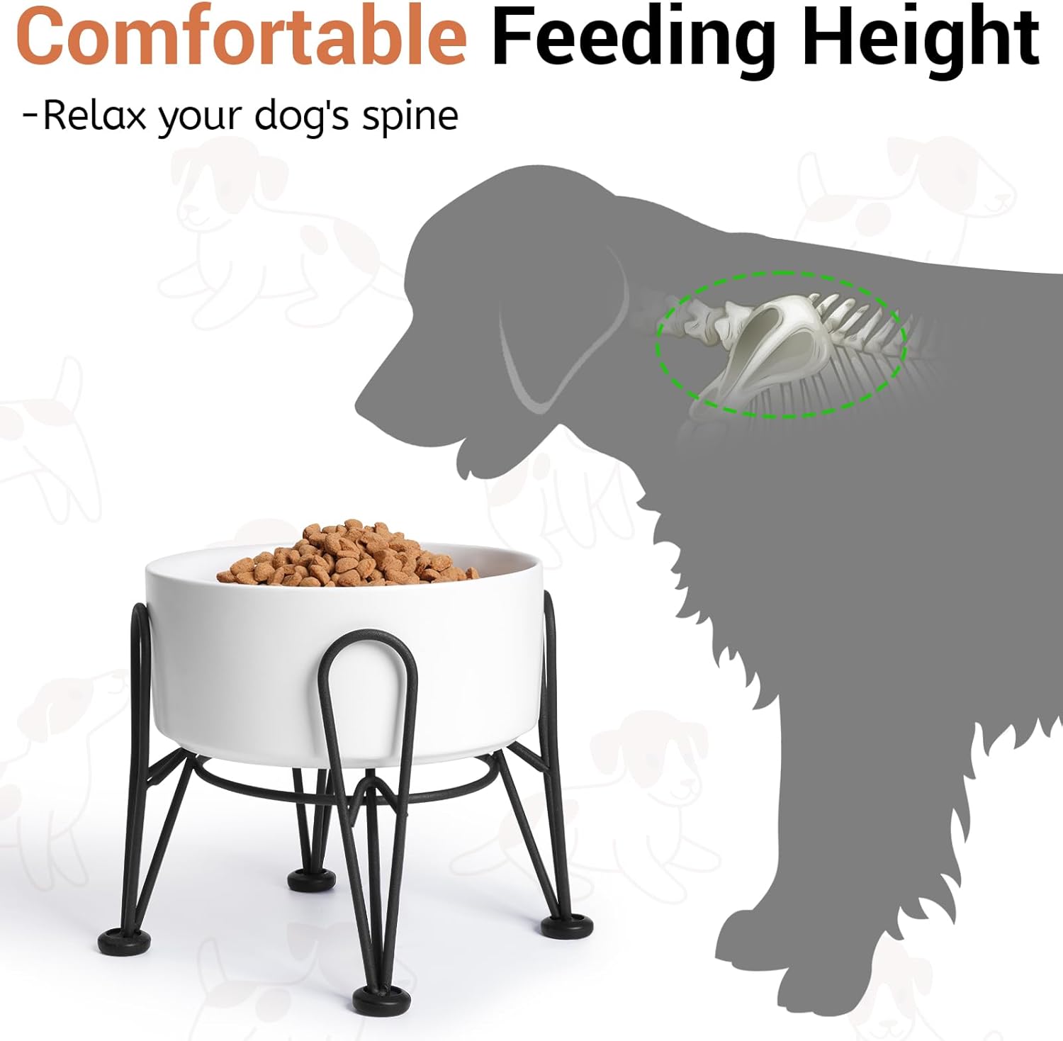 Elevated Dog Bowls, Ceramic Raised Dog Bowl Set with Anti-Slip and Non-Tip Metal Stand, 2 Pack Pet Food and Water Feeding Bowls for Small and Medium Dogs (White,7.6 Cups) - Pet Explorer