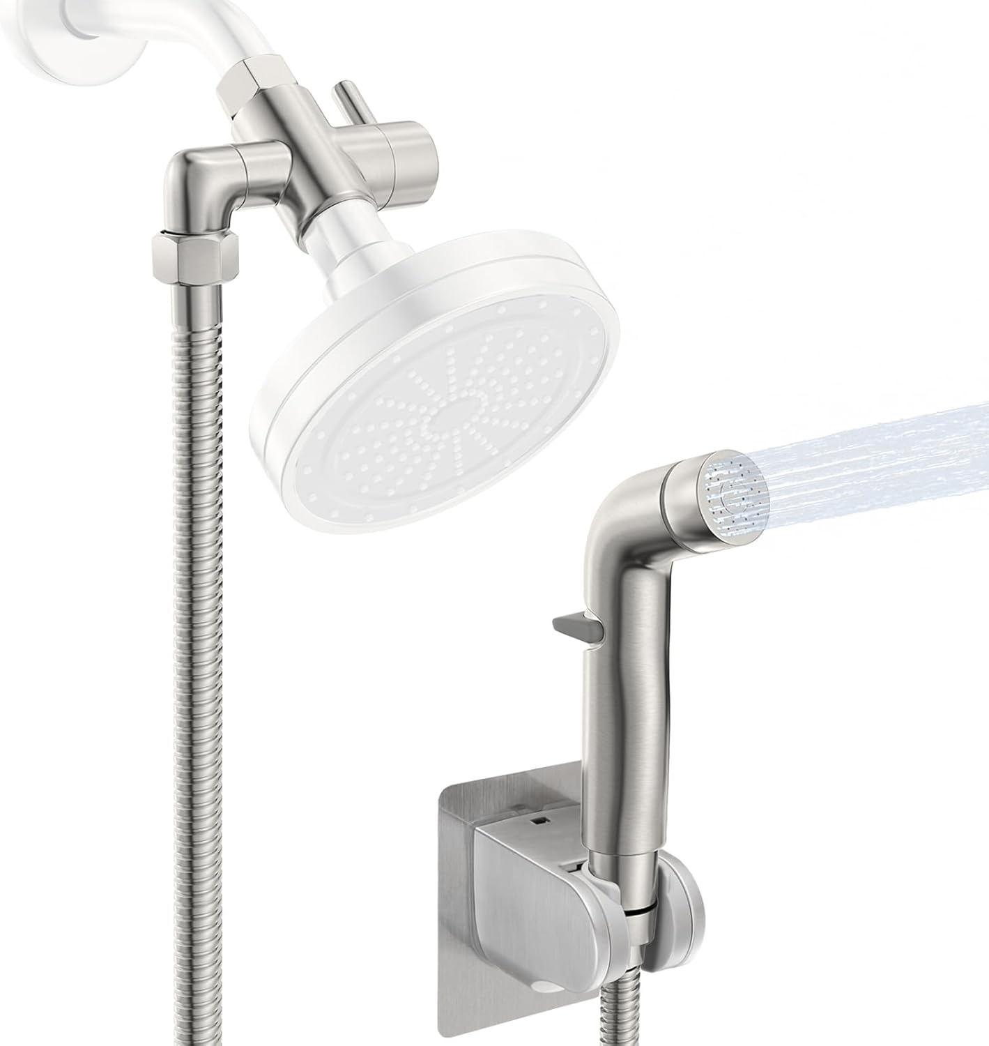 Dog Shower Attachment Metal, YDmeet Pet Shower Attachment for Fast and Clean Pet Bathing and Dog Washing, Brass Shower diverter, Adjustable Pet Shower Sprayer, 8 ft Hose and Shower Holder, Brushed - Pet Explorer