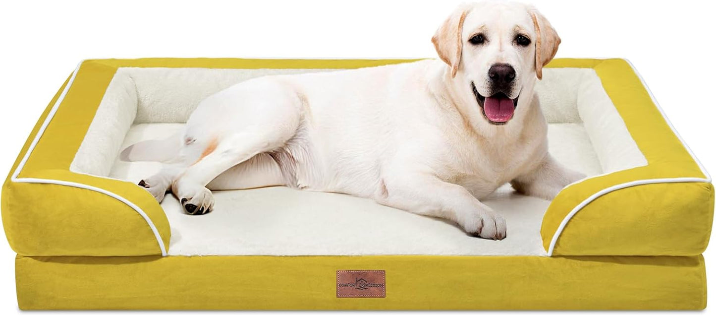Comfort Expression Orthopedic Dog Beds, Jumbo Dog Bed for Extra Large Dogs, Waterproof Dogs Beds, PV Washable Pet Sofa Couch with Removable Cover & Non-Slip Bottom(Jumbo,Spicy Mustard) - Pet Explorer
