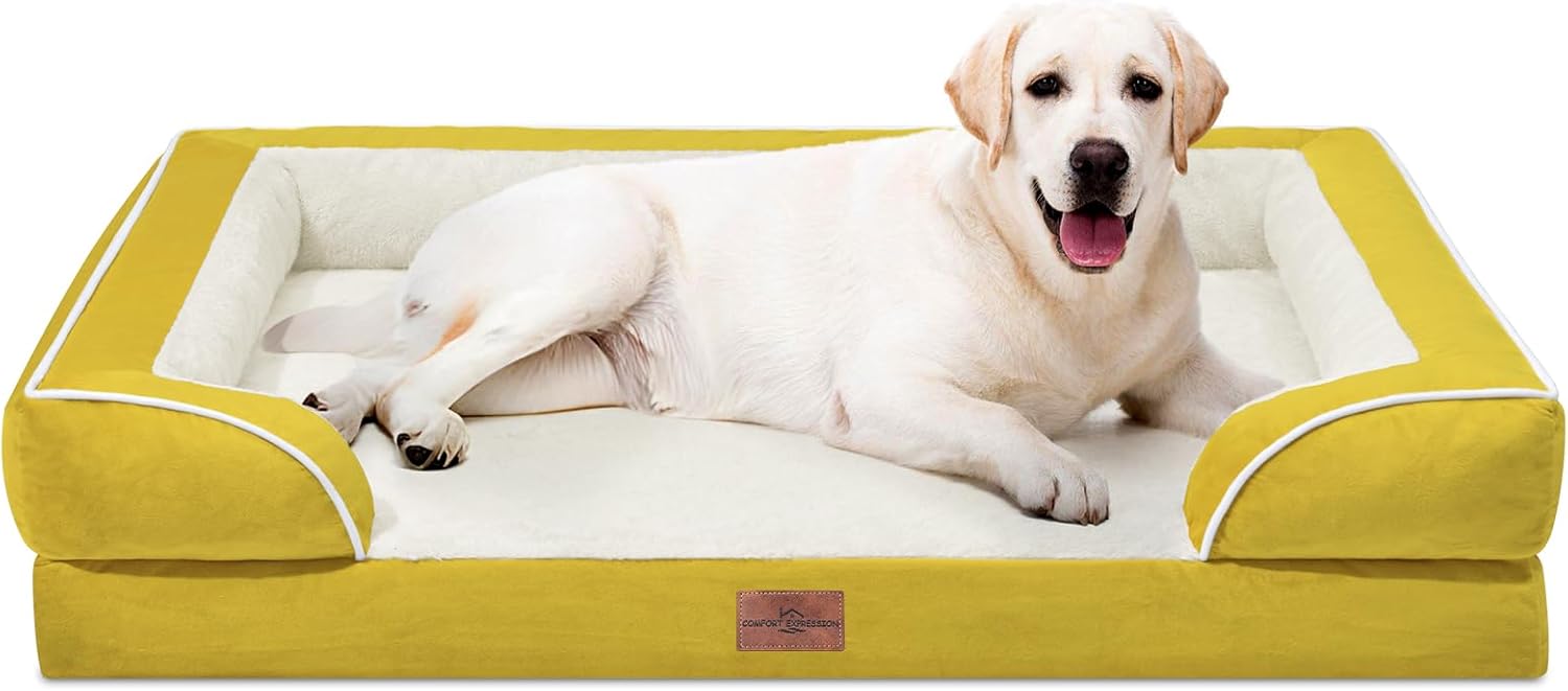 Comfort Expression Orthopedic Dog Beds, Jumbo Dog Bed for Extra Large Dogs, Waterproof Dogs Beds, PV Washable Pet Sofa Couch with Removable Cover & Non-Slip Bottom(Jumbo,Spicy Mustard) - Pet Explorer