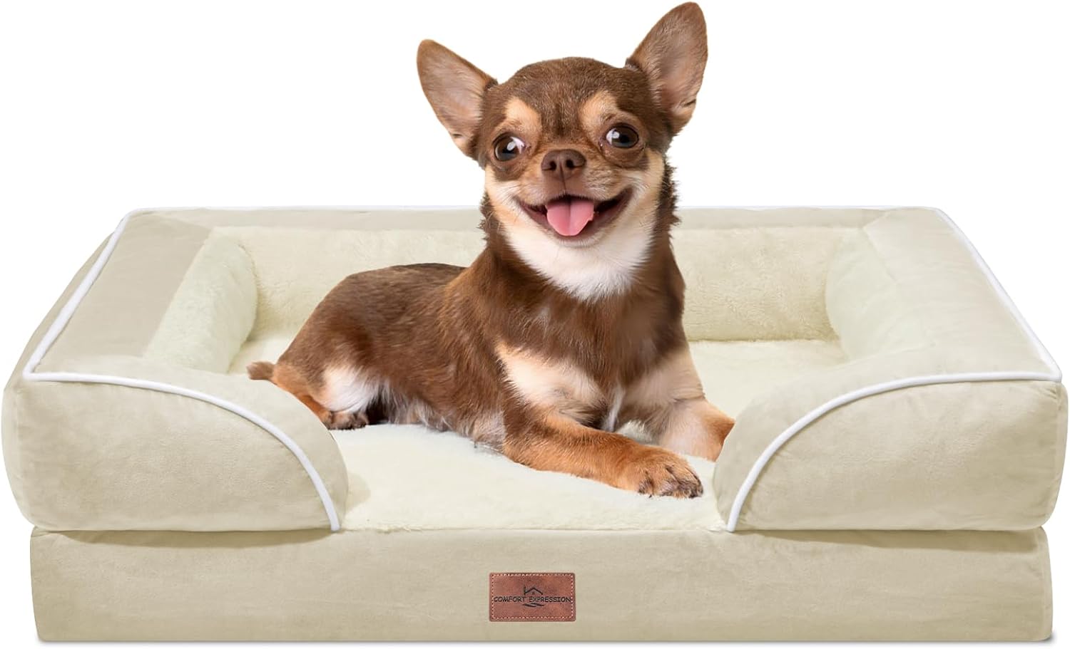 Comfort Expression Small Dog Beds Waterproof Orthopedic Foam Dog Sofa Beds for Small Dogs Comfy Pet Bed with Washable Removable Cover & Non-Slip Bottom(X-Small,Beige) - Pet Explorer