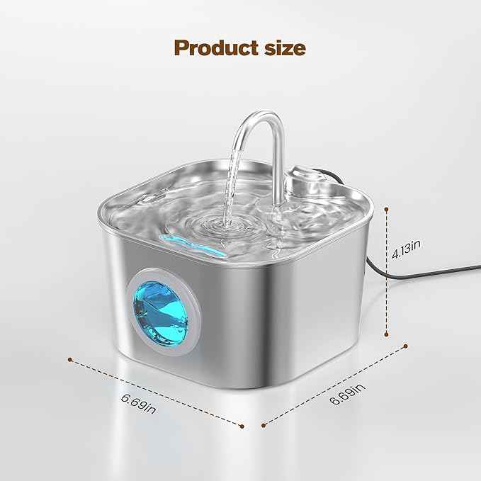 Cat Water Fountain Stainless Steel: Pet Fountains with 10 Filters + 10 Sponges 2.2L Cats Automatic Waterer Bowls for Drinking Small Dog Water Dispenser Indoor HOOISE Metal Kitty Watering Silent