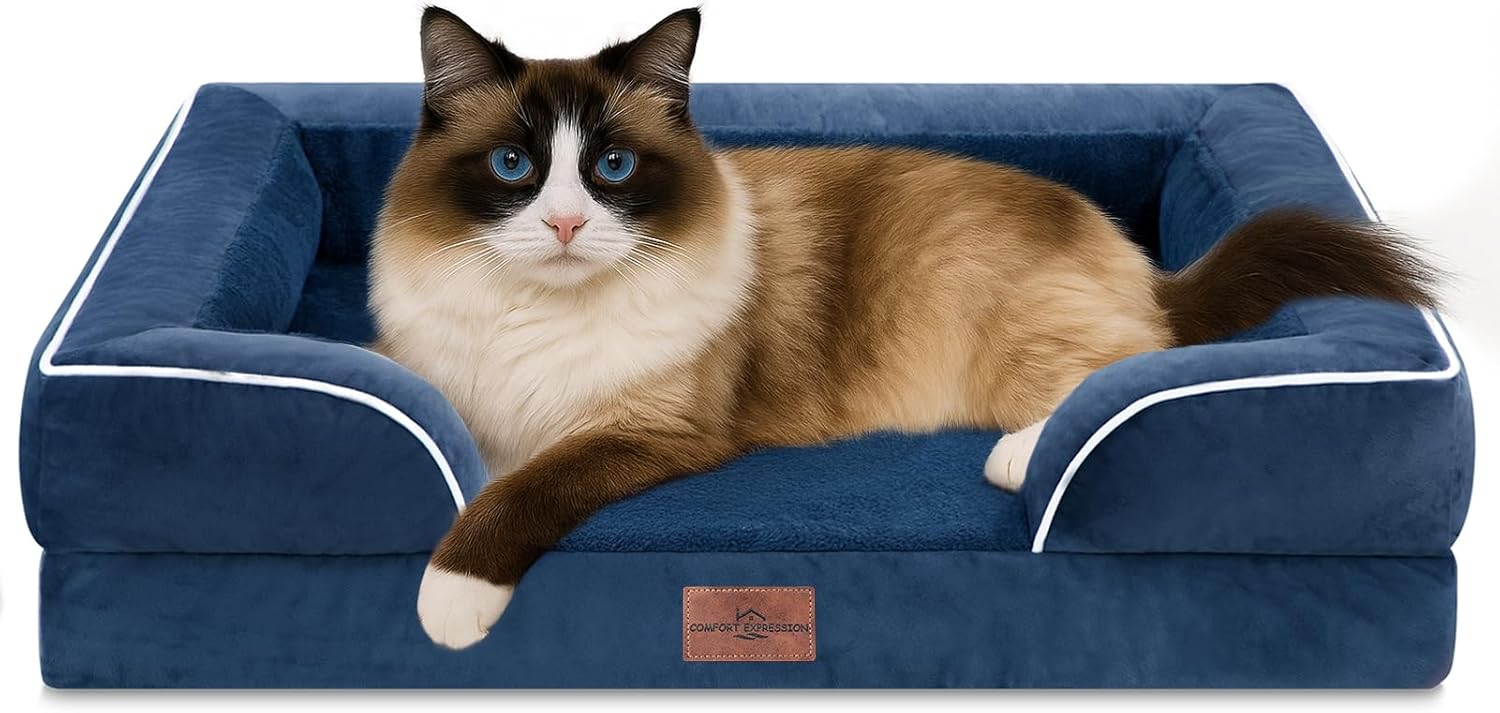 Comfort Expression Small Dog Beds Waterproof Cat Beds Orthopedic Foam Sofa Beds for Small Dogs Comfy Pet Bed with Washable Removable Cover & Non-Slip Bottom(XX-Small,Navy Blue) - Pet Explorer