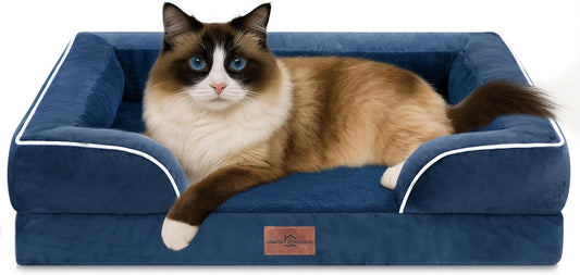 Comfort Expression Small Dog Beds Waterproof Cat Beds Orthopedic Foam Sofa Beds for Small Dogs Comfy Pet Bed with Washable Removable Cover & Non-Slip Bottom(XX-Small,Navy Blue) - Pet Explorer