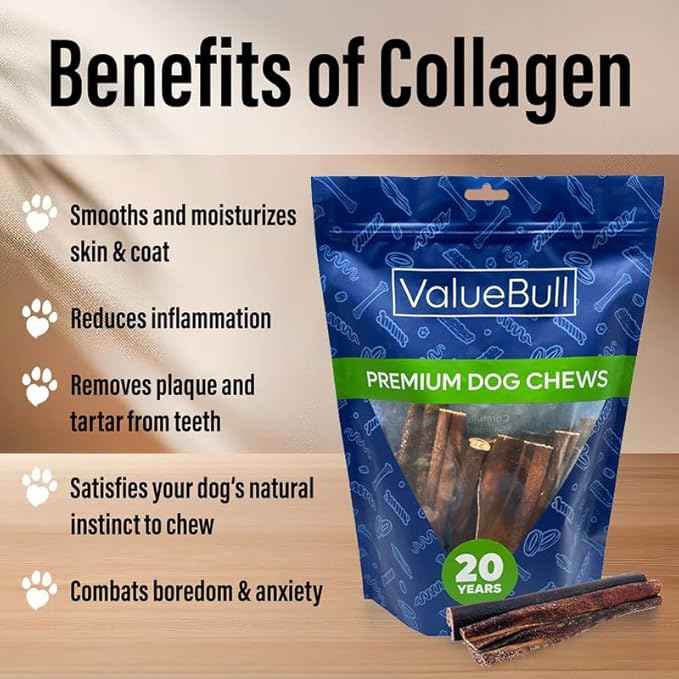 ValueBull Collagen Sticks for Dogs, Varied Shape & Size Chews, Natural Long-Lasting Dog Treats, 1 Pound - Supports Joints, Skin & Coat with Chondroitin & Glucosamine