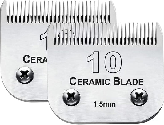 2PC 10 Blade Dog Grooming Clipper Replacement Blades Compatible with Andis Dog Clippers,Detachable Ceramic Blade & Stainless Steel Blade,Size-10, 1/16-Inch Cut Length (64315) - Pet Explorer